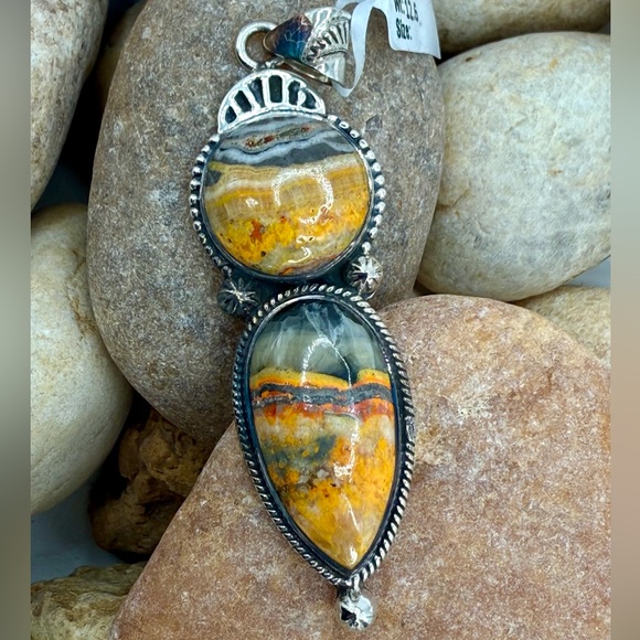 Bumblebee Jasper 925 Sterling Silver Pendant 12.6g Artisan Natural Gemstone - Picture 5 of 11